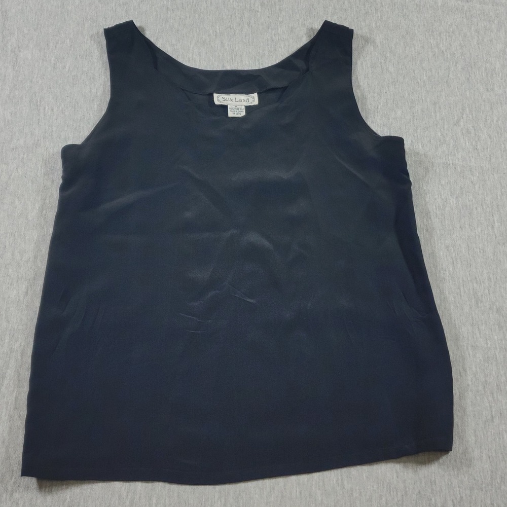 Silk Land Tank Top Womens M Medium Black 100% Pure Silk Vintage Camisole Blouse